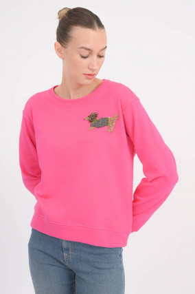 Sweatshirt mit Dackel-Detail in Pink
