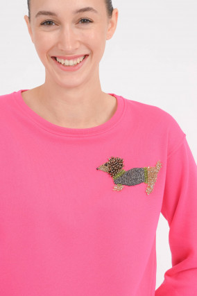 Sweatshirt mit Dackel-Detail in Pink