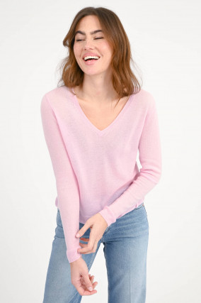 Cashmere Pullover mit V-Ausschnitt in Rosa