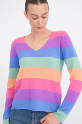 Cashmere Pullover in Regenbogenfarben