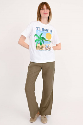 T-Shirt mit St.Barth Print in Weiß/Multicolor