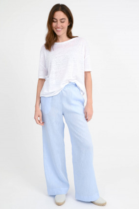 Oversize-Leinen-Shirt mit Stickerei in Weiß