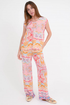 Seiden-Bluse mit All-Over-Print in Multicolor