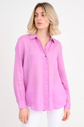 Weite Leinenbluse in Mauve