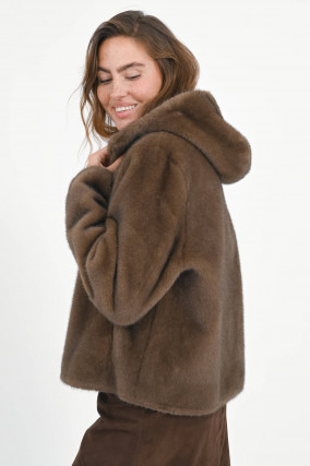 Wendejacke mit Kapuze in Mokka