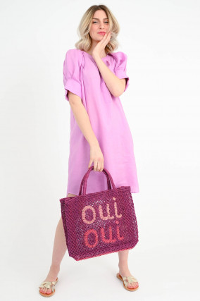 Leinenkleid mit Ballonärmeln in Mauve