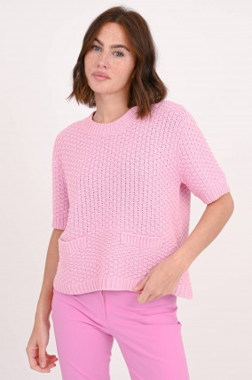 Grobstrickpullover mit Fronttaschen in Rosa