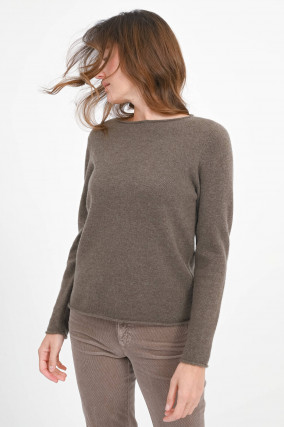 Cashmere Pullover mit Rollsaum in Cacao