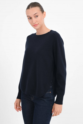 Cashmere-Pullover mit abgerundetem Saum in Navy
