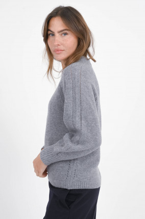 Woll-Pullover mit dekorativen Arm in Grau