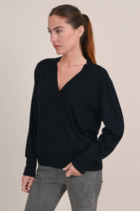 Feinstrick Pullover aus Wollmix in Schwarz