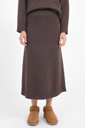 Midi-Rock aus Merinowolle in Brown