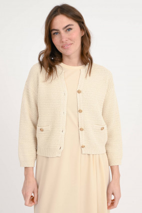 Strickweste mit gebrandeten Knöpfen in Vanille