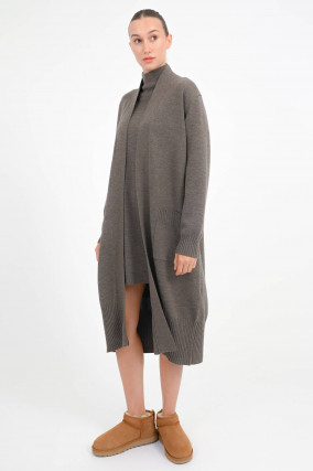 Maxi-Merino-Cardigan in Cacao