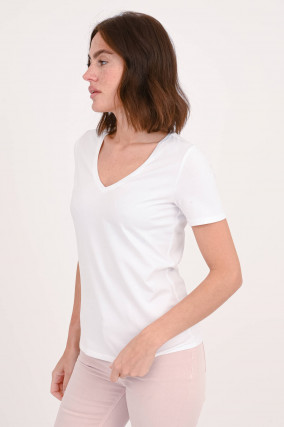 T-Shirt mit V-Neck in Weiß