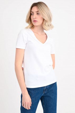 T-Shirt mit V-Neck in Weiß