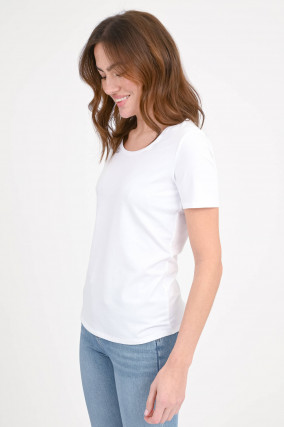 Baumwoll-Shirt mit Rundhalsausschnitt in Weiß