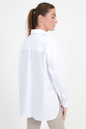 Baumwoll-Bluse mit Seitenschlitzen in Weiß