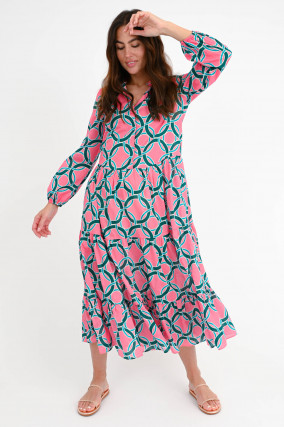 Midi Kleid DENY mit Allover-Muster in Rosa