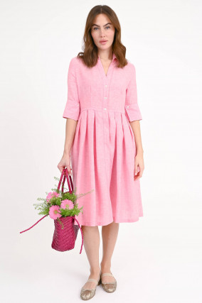 Hemdblusenkleid mit Kellerfalten in Pink meliert