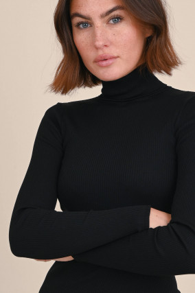 Rollkragen Ripp-Shirt BABETTE in Schwarz