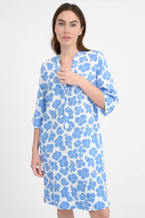  Leinenkleid mit Blumenmuster in Blau/Weiß