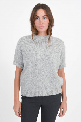 Kurzarm-Alpaka-Mix-Pullover in Hellgrau