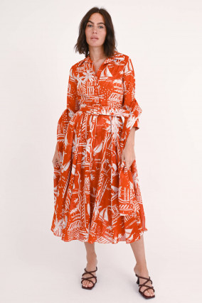 Kleid ASTER in Orange/Weiß gemustert