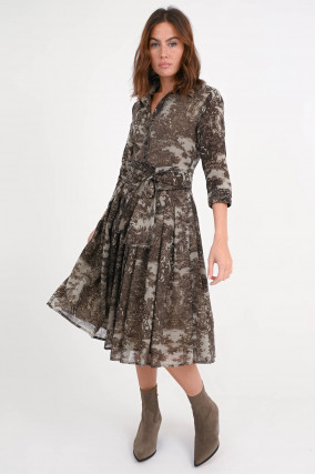 Kleid AUDREY mit Allover Print in Beige Sepia