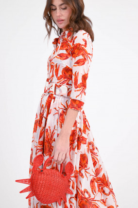 Kleid AUDREY mit Krebsmuster in Weiß/Orange