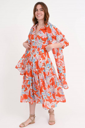 Kleid AUDREY mit Allover-Print in Orange/Multi