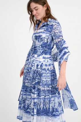 Kleid AUDREY mit Allover-Print in Kobaltblau/Weiß