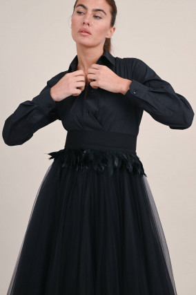 Bindegürtel RIBBON mit Federn in Schwarz