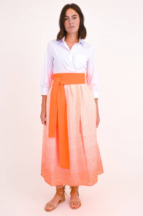Midi-Kleid ELENA in Weiß/Neon-Orange