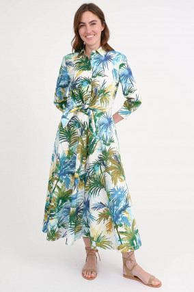 Kleid DRALLA mit Palmen-Print in Grün/Türkis/Weiß