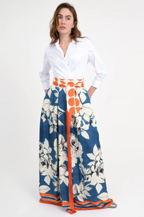 Seiden-Baumwollwollkleid JINNY in Weiß/Multicolor