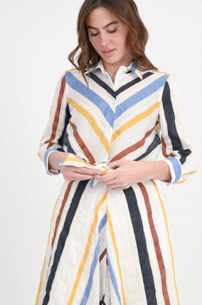 Midi-Kleid DRALLA aus Leinen-Mix in Weiß/Multi