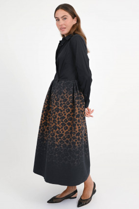 Midi-Kleid ELENINA mit Leo-Print in Schwarz/Braun