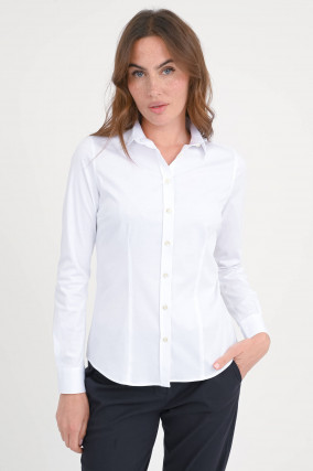 Taillierte Jersey-Bluse in Weiß 