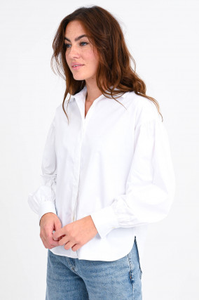 Vokuhila-Bluse mit Puffarm in Weiß