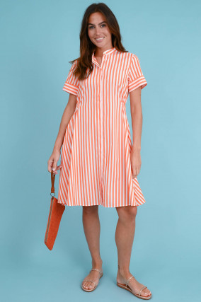 Kleid mit Streifen-Design in Orange/Weiß