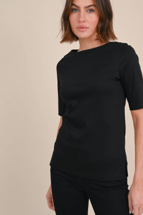 T-Shirt mit verlängertem Kurzarm in Schwarz