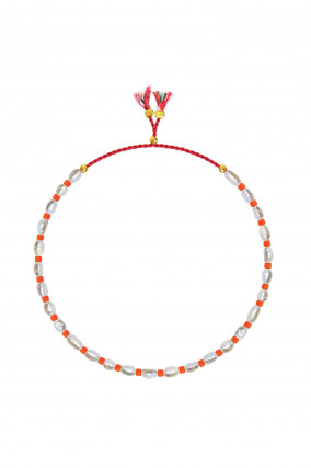 MINI FRESHWATER PEARL Halskette in Orange/Weiß