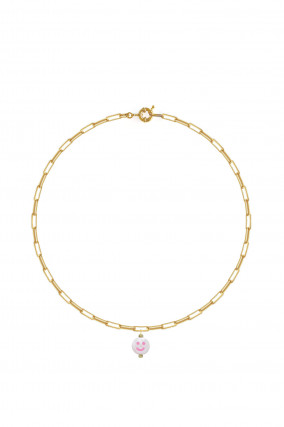 HAPPY FACE CHAIN Halskette in Gold/Rosa