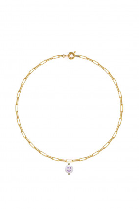 HAPPY FACE CHAIN Halskette in Gold/Lila