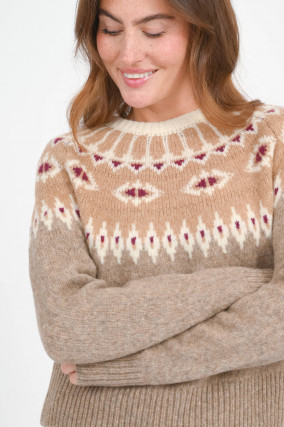 Pullover mit winterlichem Design in Chai/Burgundy