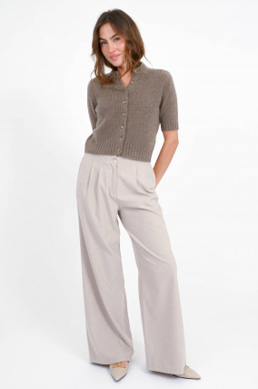 Kurzarm-Strickweste aus Cashmere in Taupe