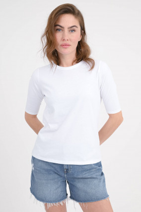 T-Shirt mit verlängertem Kurzarm in Weiß