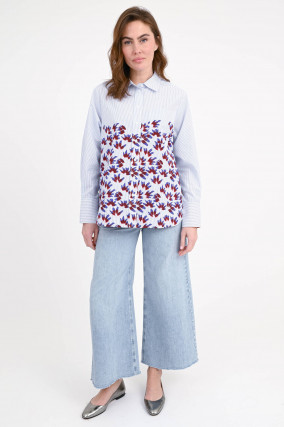 Gestreifte Bluse MAHALIA in Blau/Weiß mit Blumen