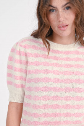 Cashmere-Pullover CARINETT in Rosa/Creme gestreift